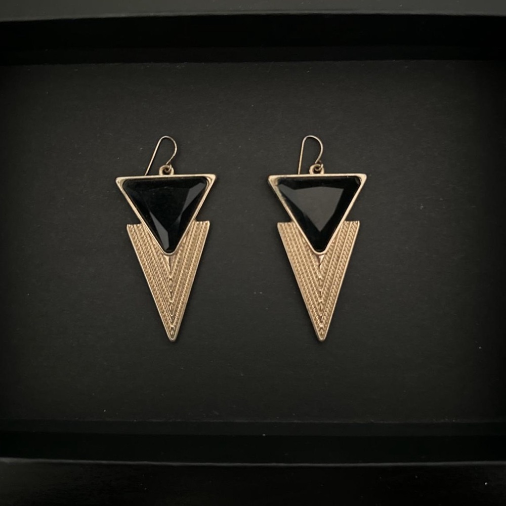 Aldo Black and Gold Triangle Earrings